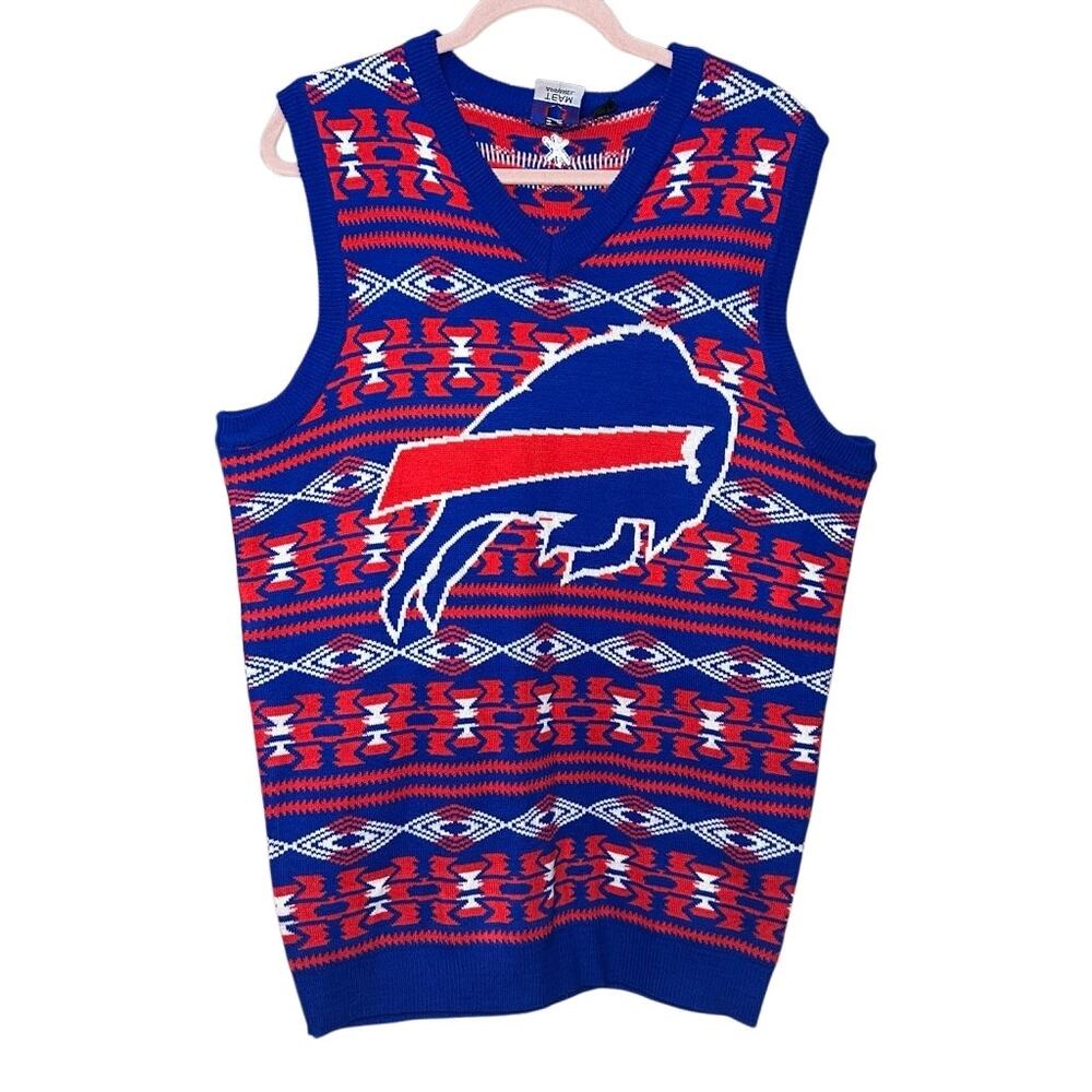 Buffalo Bills NFL Team Apparel Ugly Xmas Sweater Vest Knit VNeck Sz Medium FOCO